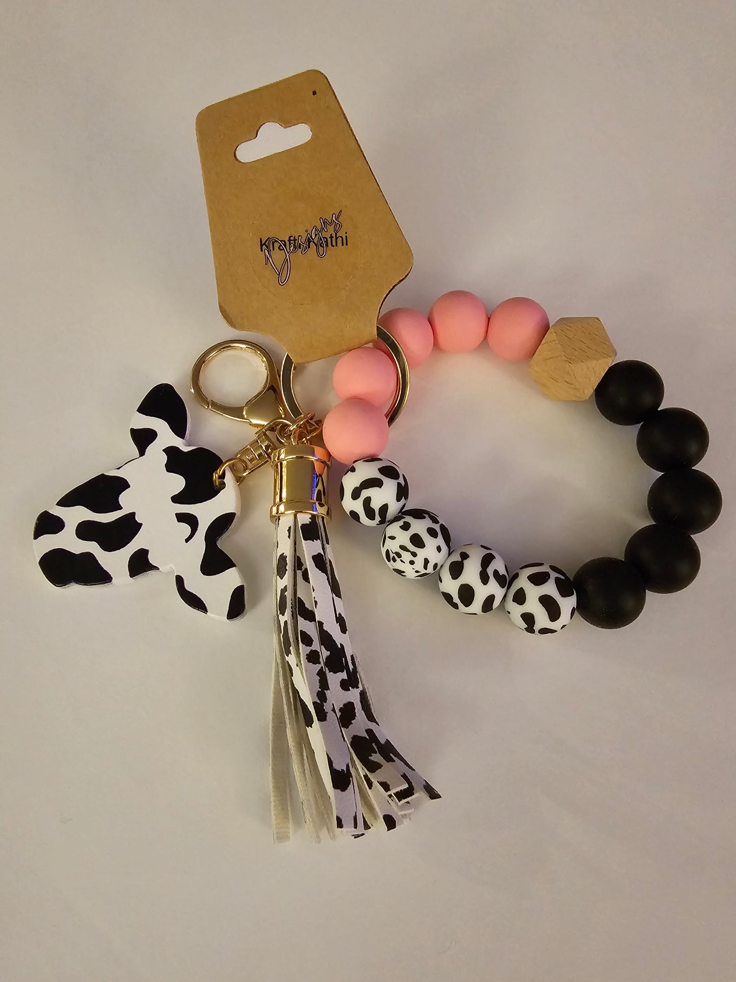 Cow Pink/Black/White - Wristlet Keychain