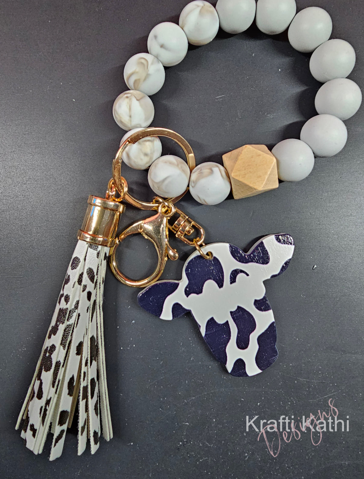 Cow Gray - Wristlet Keychain