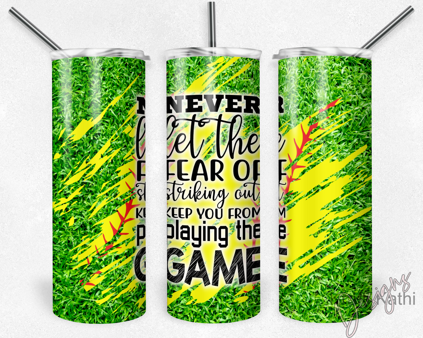 Never Let Fear (Softball) - 20oz Stainless Steel Tumbler