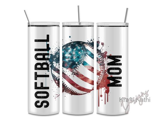 Softball Mom - 20oz Stainless Steel Tumbler