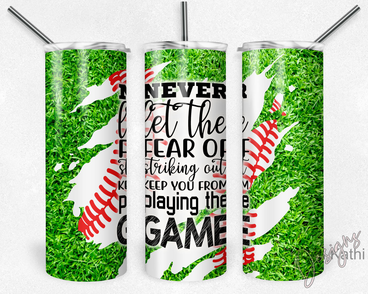 Never Let Fear (Baseball) - 20oz Stainless Steel Tumbler