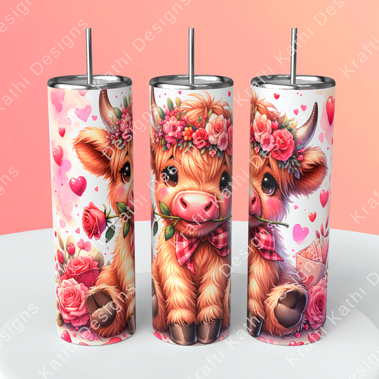 Highland Cow w/Flower Crown - 20oz Stainless Steel Tumbler