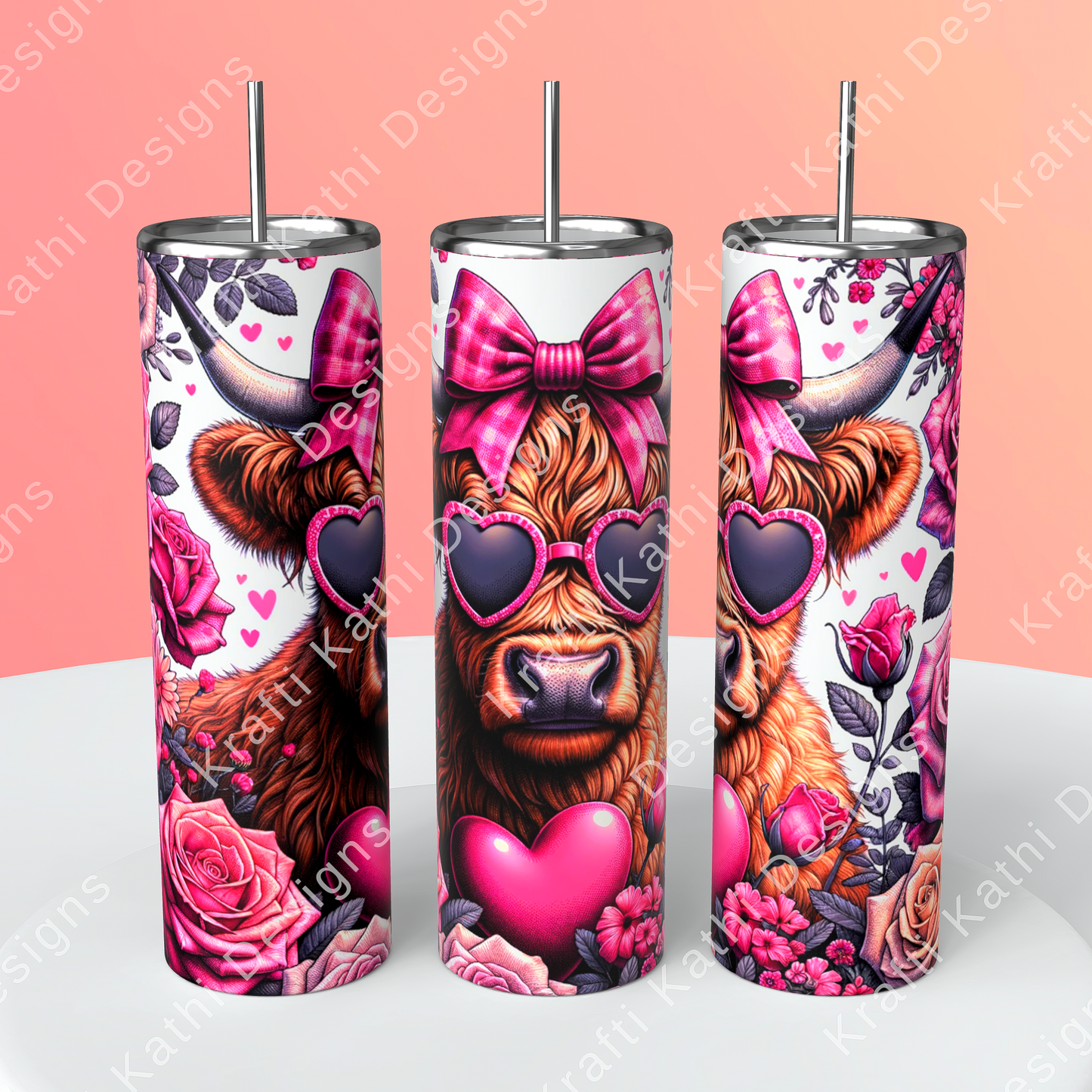 Highland Cow w/Sunglasses - 20oz Stainless Steel Tumbler