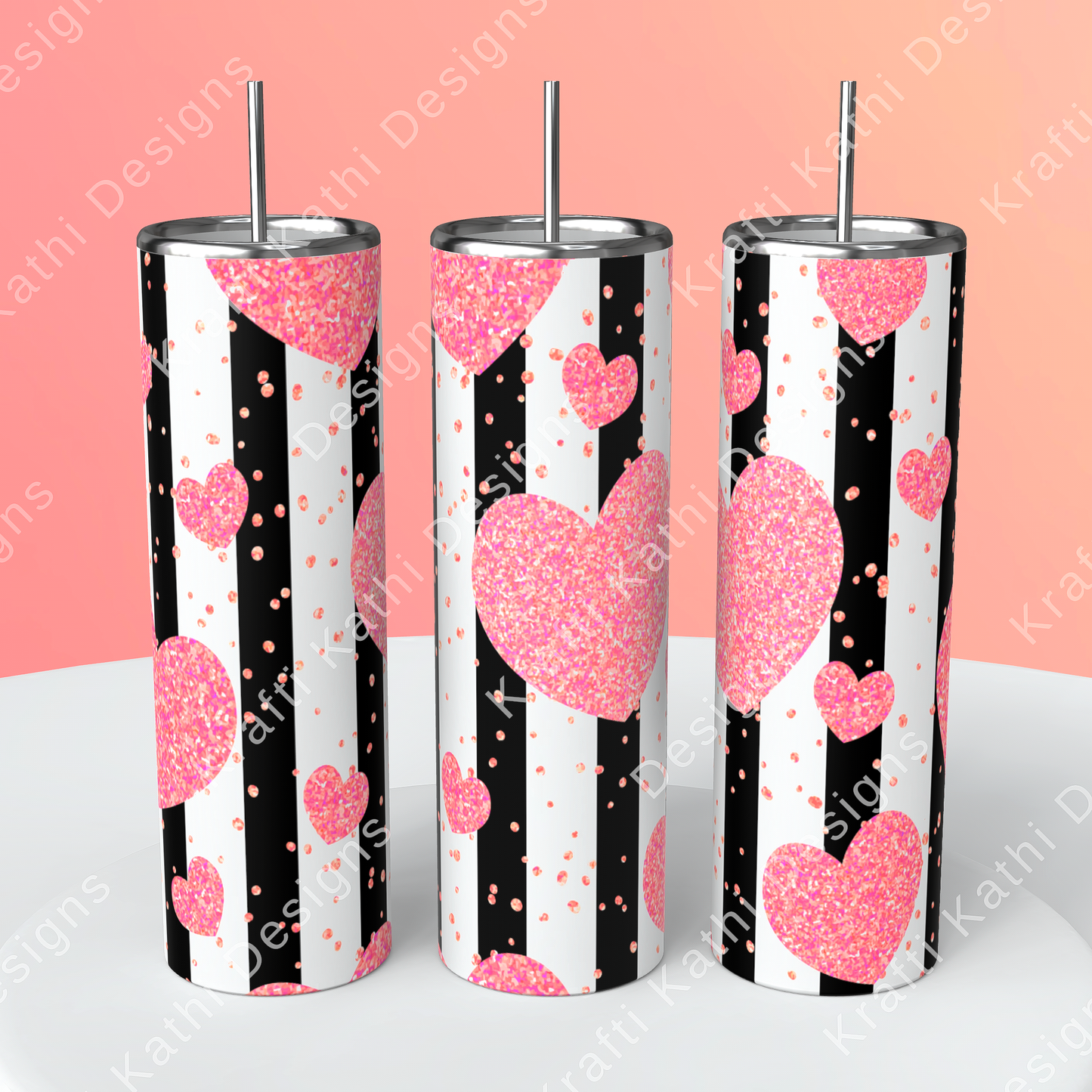 Pink Glitter Hearts - 20oz Stainless Steel Tumbler