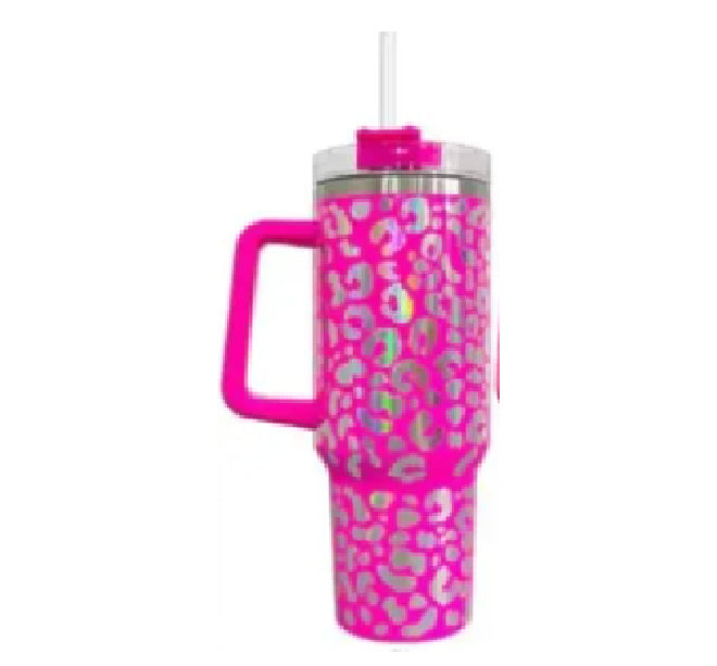 40oz Leopard Print Tumbler (Hot Pink)