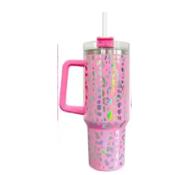 40oz Leopard Print Tumbler (Light Pink)