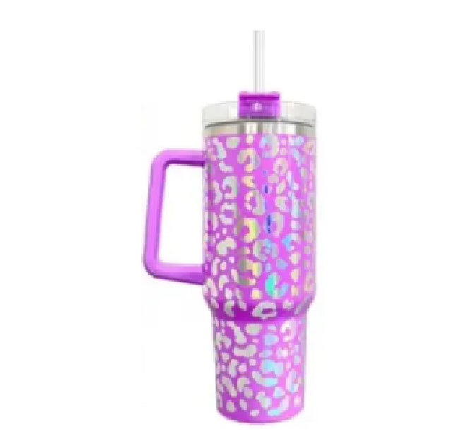 40oz Leopard Print Tumbler (Purple)