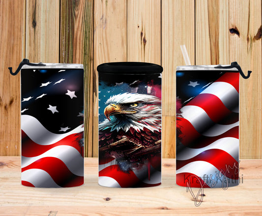 Bald Eagle w/American Flag 4-n-1 Can Cooler