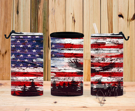 Flag Bald Eagle Distressed 4-n-1 Can Cooler