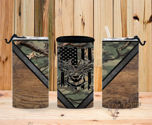 Deer Camo V Wood 4-n-1 Can Cooler