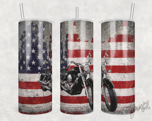 American Flag Motorcycle 20oz Stainless Steel Tumbler